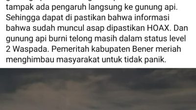 Gempa Tektonik SR 4.5 Berpusat di Bener Meriah Tidak Berhubungan dengan Peningkatan Status Burni Telong